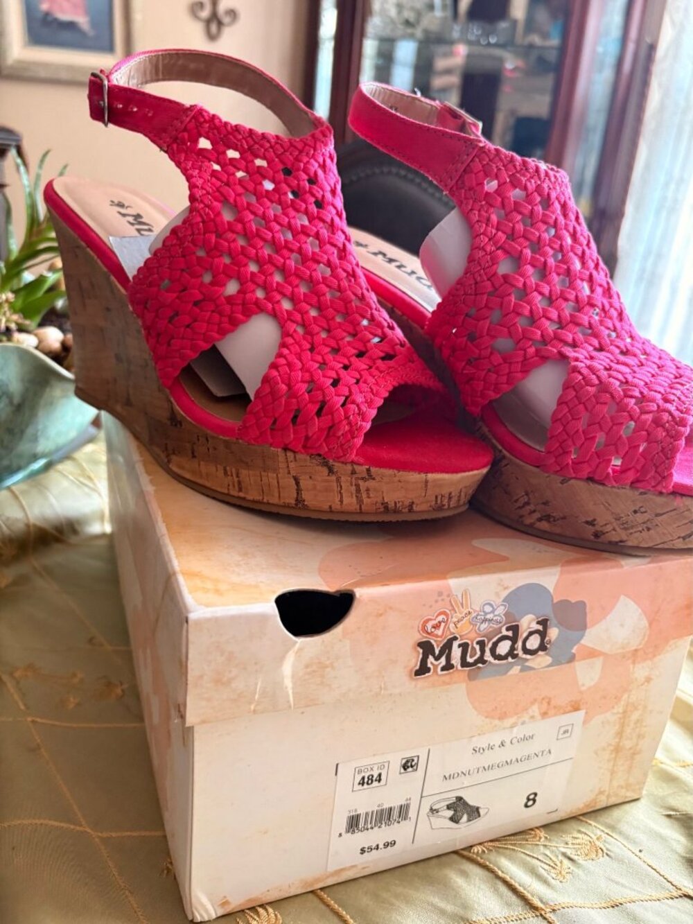 Mudd Hot Pink Magenta Woven Strap Cork Platform Wedge Sandals Size 8
